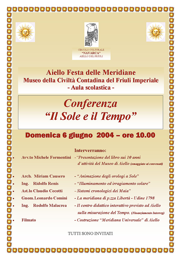 Conferenza "Il Sole e il Tempo" nel contesto della Festa delle Meridiane 2004 ad Aiello del Friuli
