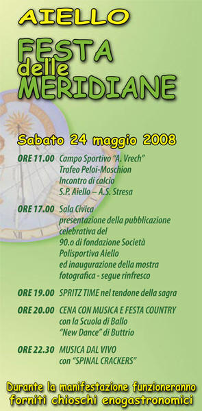 Programma della Festa delle Meridiane 2008 ad Aiello del Friuli