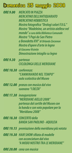 Programma della Festa delle Meridiane 2008 ad Aiello del Friuli