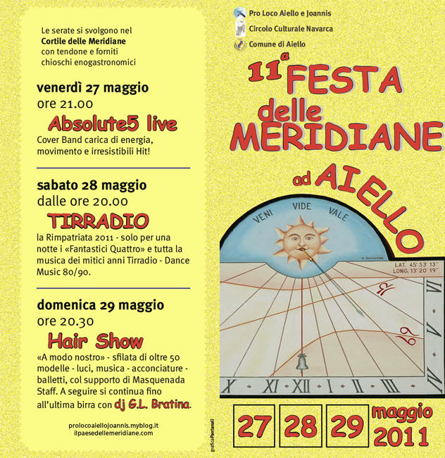 Fronte del Depliant della Festa delle Meridiane 2011 ad Aiello del Friuli