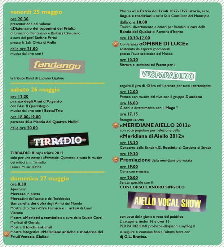 Depliant con programma della Festa delle Meridiane 2012 ad Aiello del Friuli