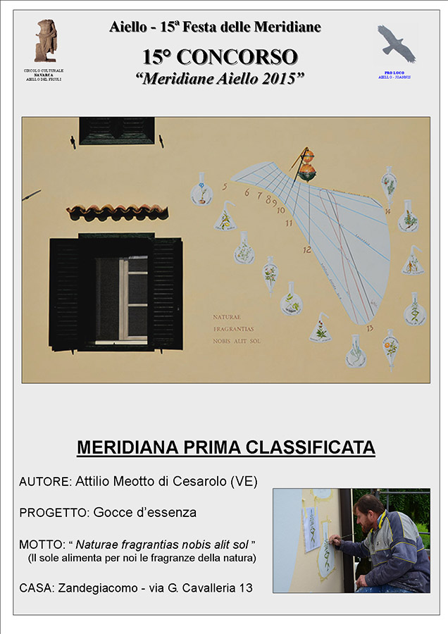 Prima meridiana classificata al concorso "Meridiane Aiello 2015": casa Zandegiacomo -  progetto "Gocce d'essenza" di Attilio Meotto 
