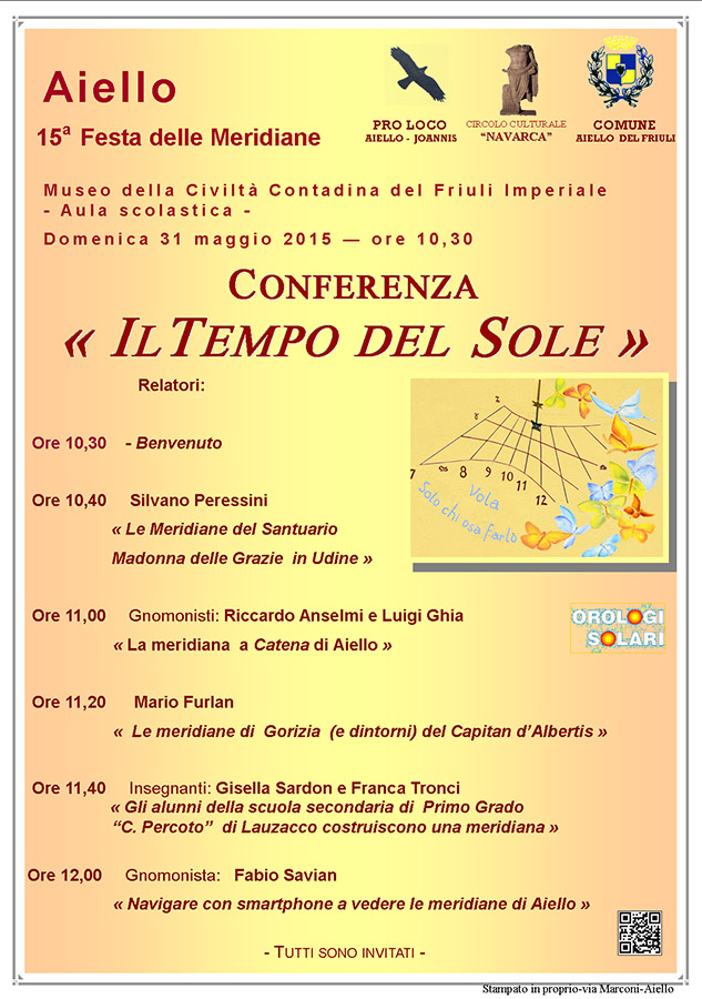 Conferenza "Il tempo del Sole" nel contesto della Festa delle Meridiane 2015 ad Aiello del Friuli