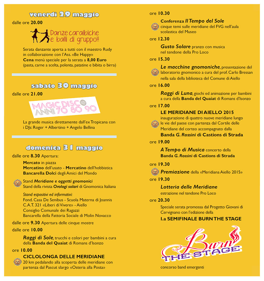 Programma della Festa delle Meridiane 2015 ad Aiello del Friuli