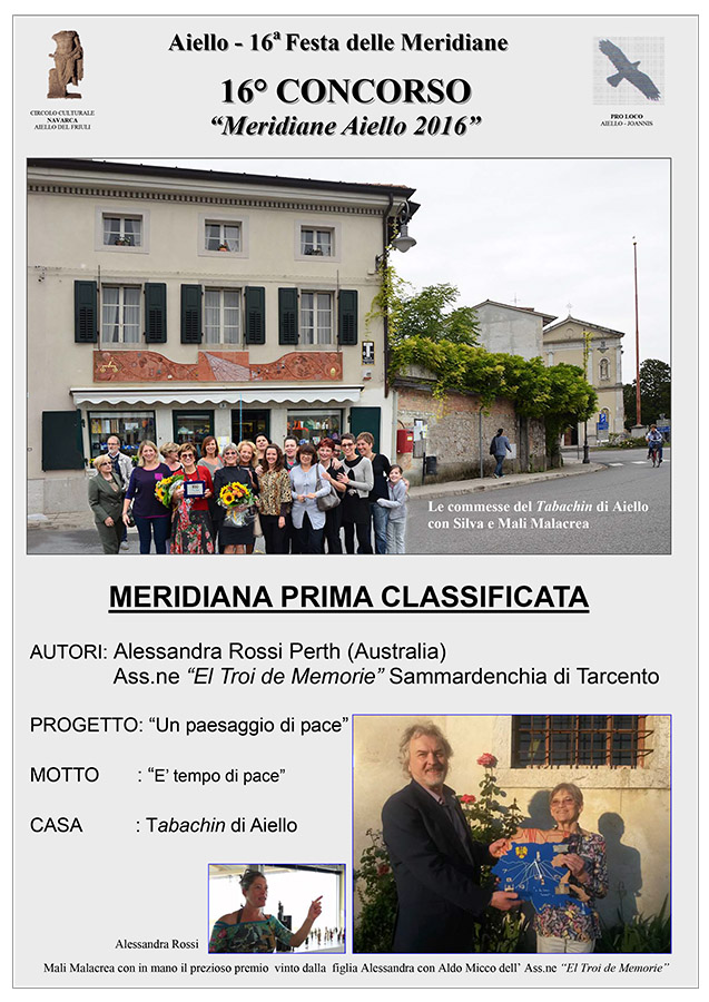 Prima meridiana classificata al concorso "Meridiane Aiello 2016": Tabachin di Aiello -  progetto "Un paesaggio di pace" di A. Rossi e l'associazione "El Troi de Memorie"