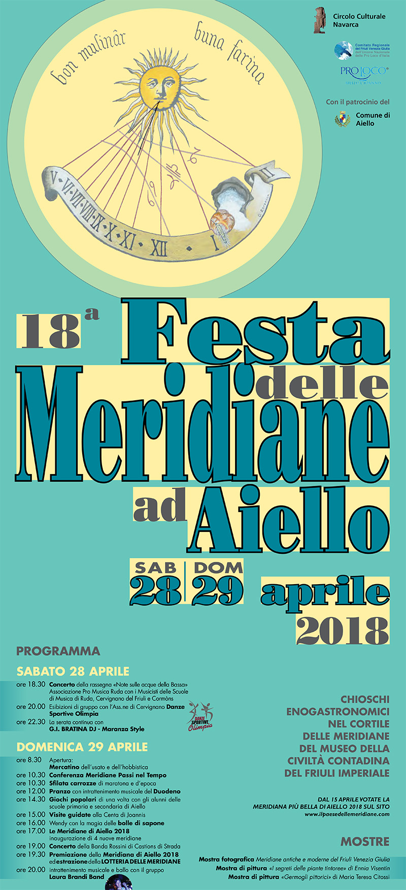 Programma della diciottesima Festa delle Meridiane ad Aiello del Friuli - 28-29 aprile 2018
