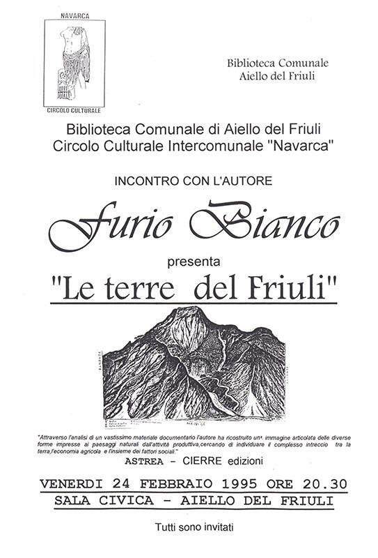 Iniziativa del 24 febbraio 1995: Presentazione del libro "Le Terre del Friuli" con Furio Bianco