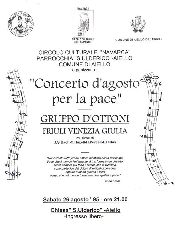 Iniziativa del 26 agosto 1995: Concerto d'agosto per la pace con il gruppo d'ottoni del Friuli Venezia Giulia