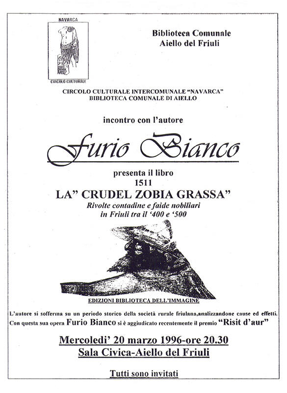 Iniziativa del 20 marzo 1996: Presentazione del libro "La Crudel Zobia Grassa" con Furio Bianco