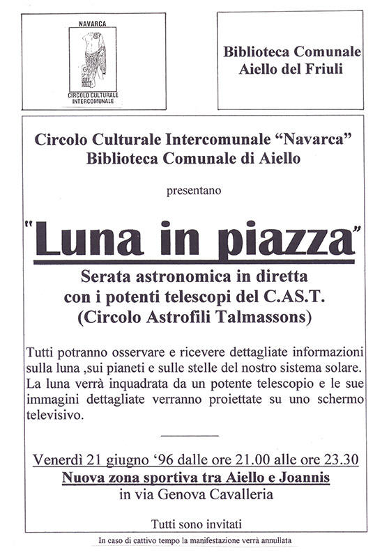 Iniziativa del 21 giugno 1996: Serata stronomica dal titolo "Luna in piazza"
