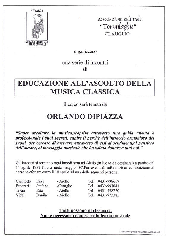 Iniziativa del 14 aprile 1997: Corso all'ascolto della musica classica con Orlando Di Piazza