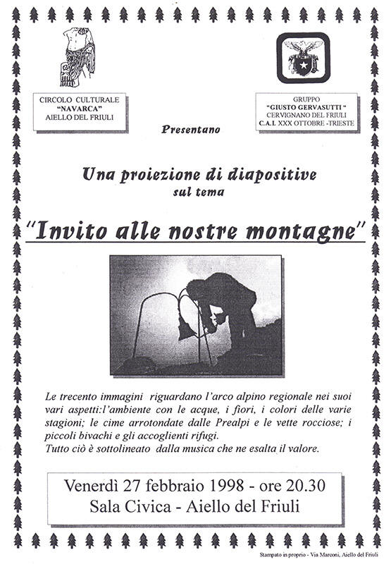 Iniziativa del 27 febbraio 1998: Proiezione di diapositive sul tema "Invito alle nostre montagne"