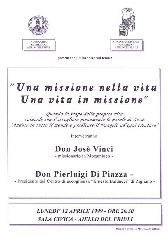 Iniziativa del 12 aprile 1999: Serata sulle missioni con don Jos Vinci e don Pierluigi Di Piazza