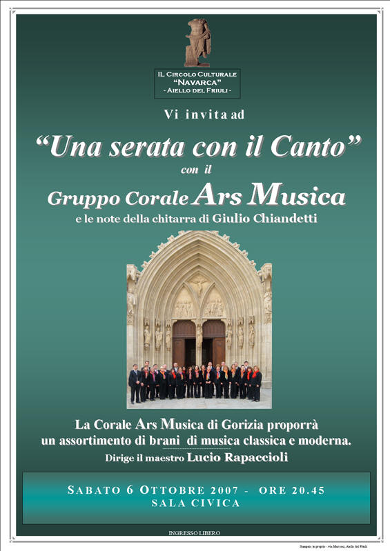 Iniziativa del 6 ottobre 2007: Concerto corale con il gruppo: Ars Musica