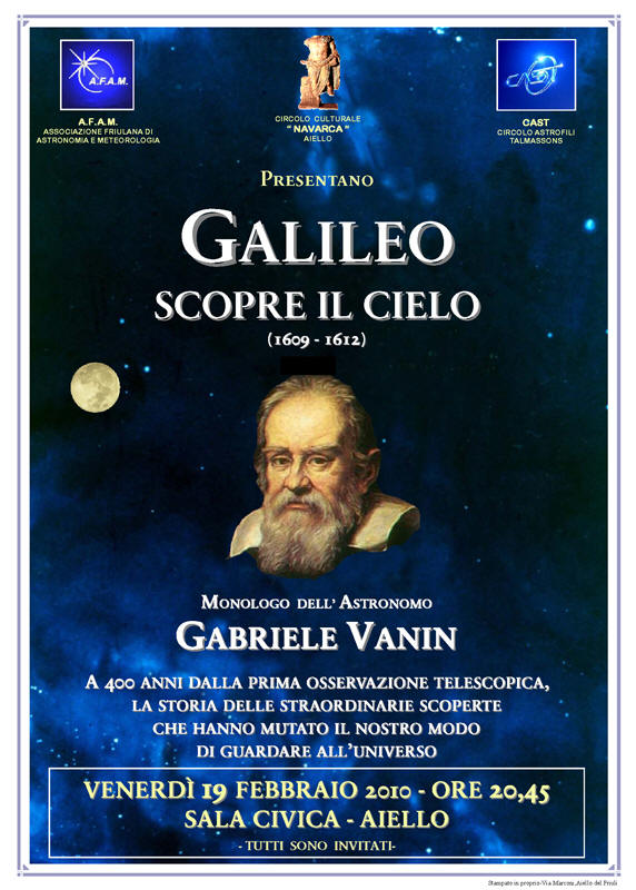 Iniziativa del 19 febbraio 2010: Serata astronomica dal titolo "Galileo scopre il cielo"