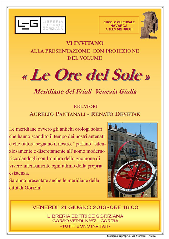 Iniziative del 21 giugno 2013: presentazione del libro "Le Ore del Sole" - Gorizia