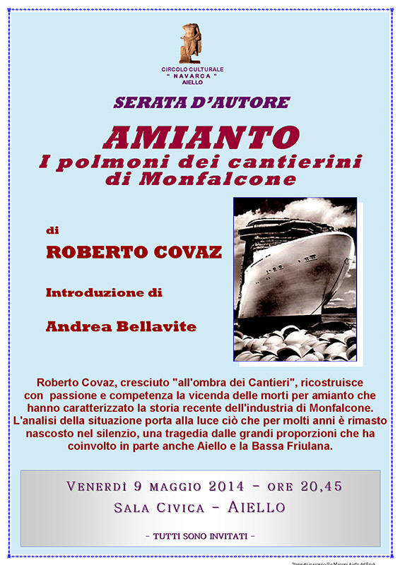 Iniziativa del 9 maggio 2014: Serata d'autore dal titolo "Amianto" con Roberto Covaz ed Andrea Bellavite