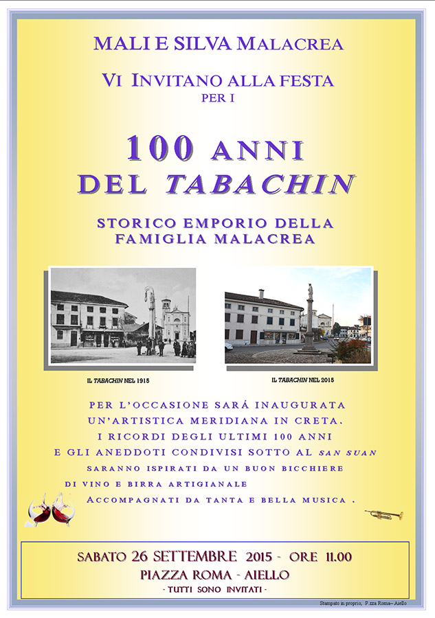 Iniziativa del 25 settembre 2015: inaugurazione della meridiana del "Tabachin" in occasio dei 100 anni di apertura del negozio Malacrea