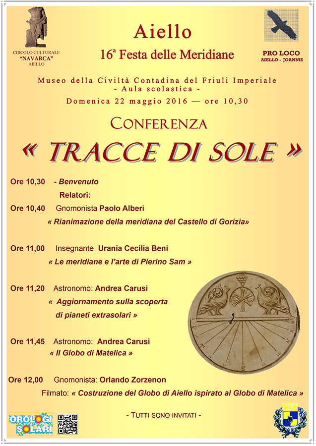 Conferenza "Tracce di Sole" nel contesto della Festa delle Meridiane 2016 ad Aiello del Friuli