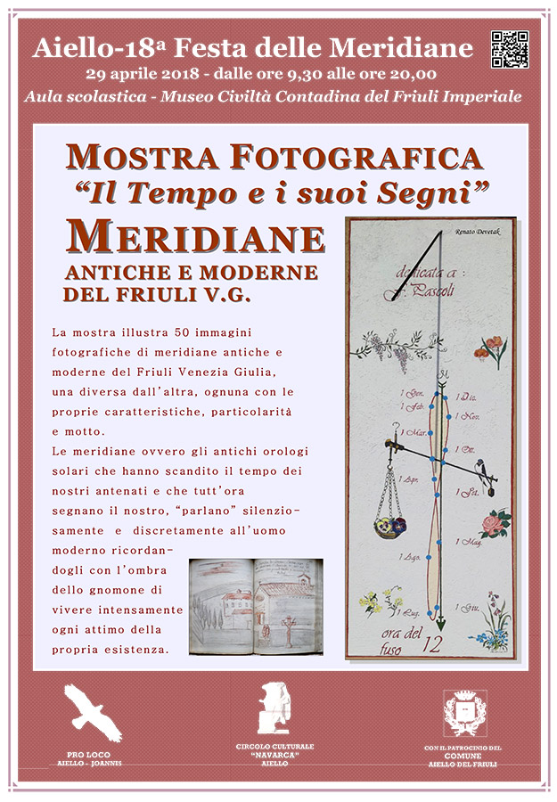 Iniziativa del 29 aprile 2018: mostra fotografica "Meridiane antiche e moderne del F.V.G." nel contesto della Festa delle Meridiane 2018 ad Aiello del Friuli