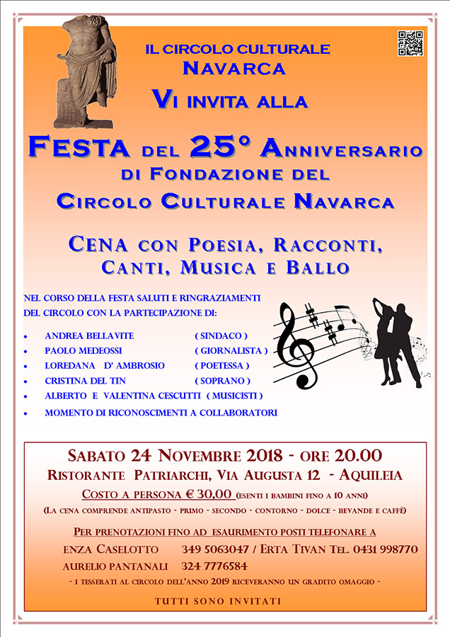 Iniziativa del 24 novembre 2018: festa del 25 Anniversario di Fondazione del Circolo Culturale Navarca di Aiello