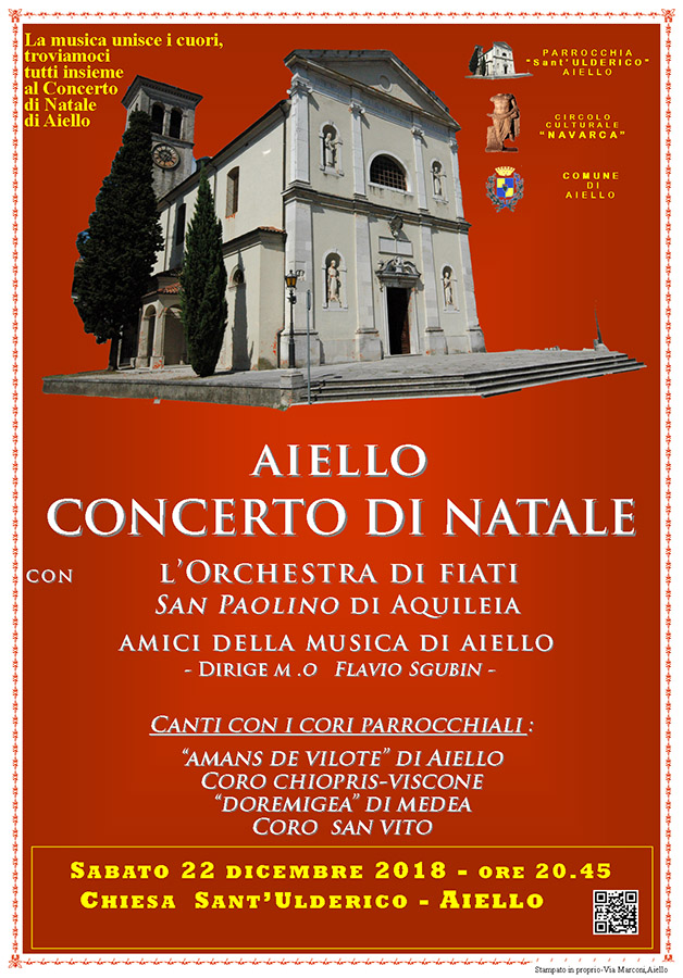 Iniziativa dal 22 dicembre: concerto di Natale con la banda "San Paolino" di Aquileia e i cori parrocchiali di Aiello, Chiopris-Viscone, Medea e San Vito