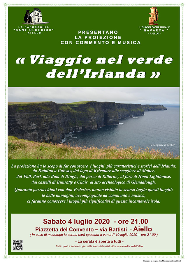 Iniziativa del 4 luglio 2020: proiezione del viaggio in Irlanda effettuato dalle parrocchie di don Federico nell'estate 2019