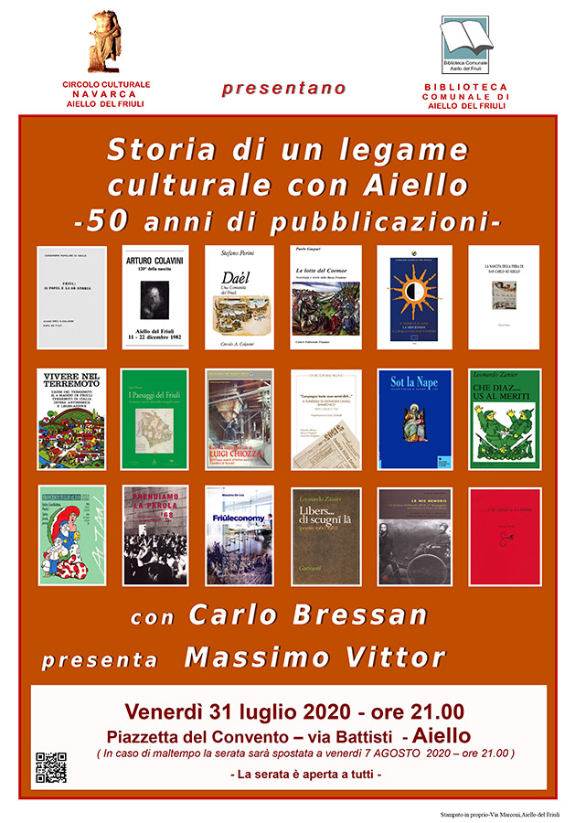 Iniziativa del 31 luglio 2020: storia di un legame culturale con Aiello, 50 anni di pubblicazioni di Carlo Bressan