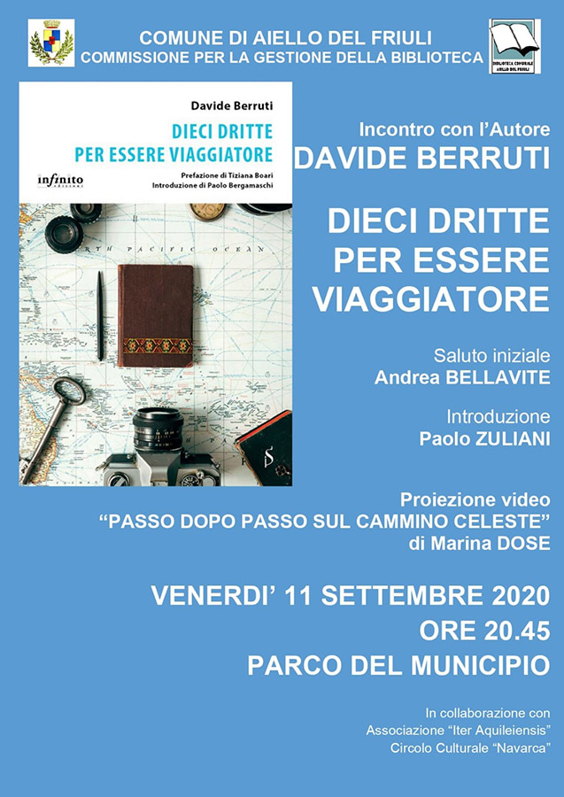 Iniziativa dell'11 settembre 2020: presentazione del libro "Dieci dritte per essere viaggiatore" di Davide Berruti