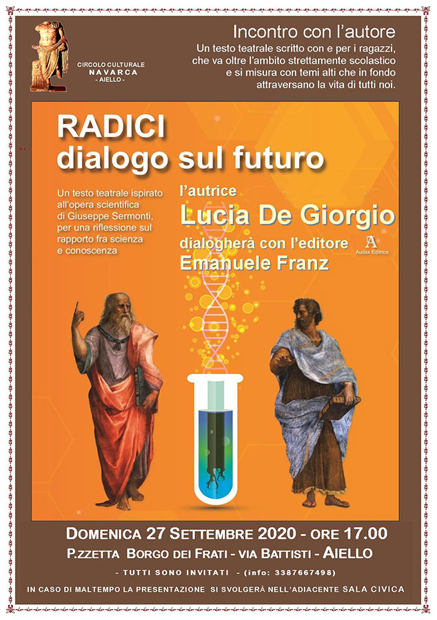Iniziativa dell'27 settembre 2020: presentazione del libro "Radici dialogo sul futuro" di Lucia De Giorgio