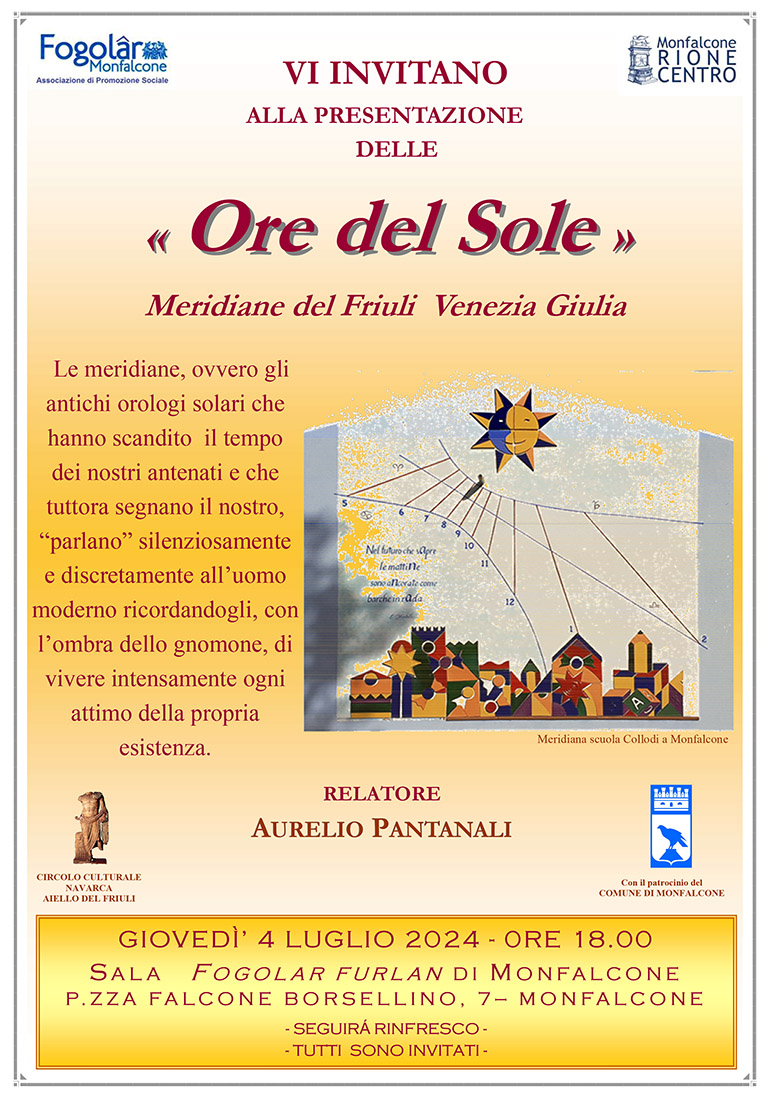 Iniziativa del 4 luglio: conferenza sulle meridiane del Friuli Venezia Giulia dal titolo "Le ore del Sole"